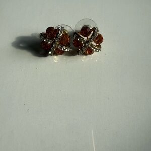 Amber Crystal Flower Stud Earrings - Unbranded